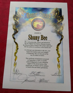 Museum Award Certificate